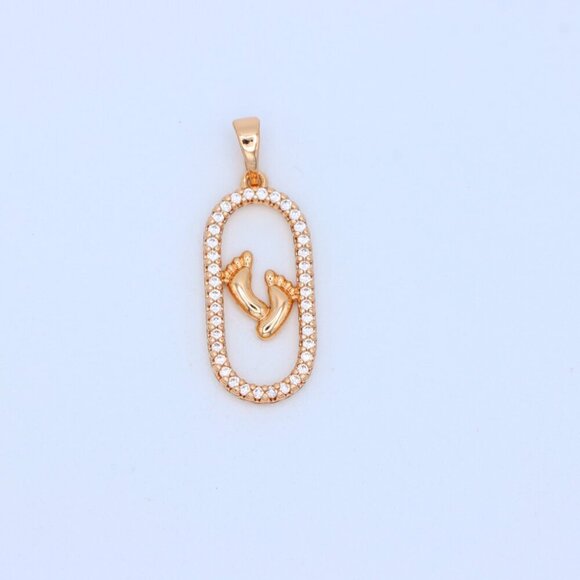 "Rose Gold Baby Feet Pendant in Sparkling Oval Frame with CZ Accents, XPPT1528 - Picture 11 of 13